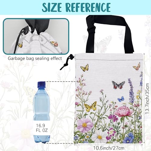 Car Garbage Bag Watercolor Butterfly Wildflower Drawstring Car Trash Bag Hanging for Back Seat with Adjustable Buckle Canvas Vehicle Trash Can Easy-to-Install - color: Watercolor Butterfly Wildflower