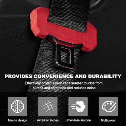 2PCS Car Seat Belt Buckle Covers, Anti-Scratch Silicone Auto Seatbelt Buckle Protector, Universal Safety Belt Clip Cover Secure Buckle Guard Fits Most Vehicles, Car Accessories (Red)
