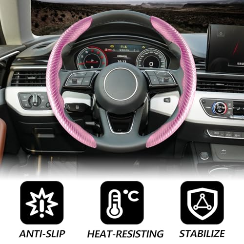 2pcs Universal Fit Carbon Fiber Steering Wheel Cover, Anti-Skid Steering Wheel Cover/Segmented Steering Wheel Protector/Car Interior Accessories (Plik) - color: Pink