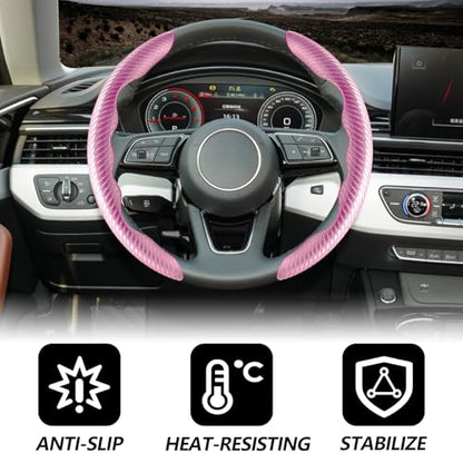 2pcs Universal Fit Carbon Fiber Steering Wheel Cover, Anti-Skid Steering Wheel Cover/Segmented Steering Wheel Protector/Car Interior Accessories (Plik) - color: Pink