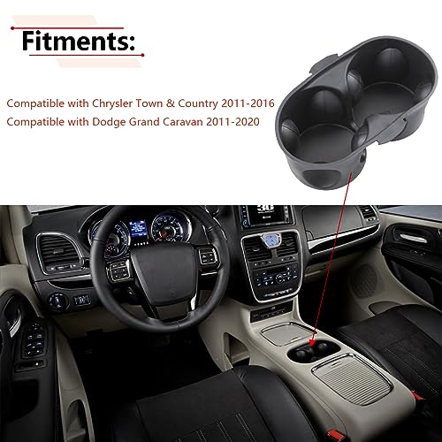 Cup Holder Insert Divider Compatible with Dodge Grand Caravan 2011-2020 Year, for Chrysler Town & Country 2011-2016 Year, for 1WV70DX9AA