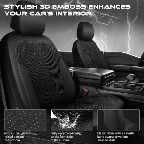 CAR PASS Waterproof Car Seat Covers Full Set,Neoprene Wetsuit, All-Weather Non-Slip Durable, Universal Fit for SUV, Sedans, Trucks, Vans, with Armrest & Airbag Compatibable, All Black - color: ALL Black, size: Full Set