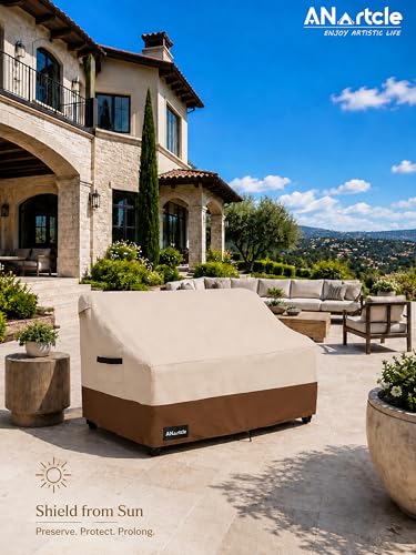 ANartcle 3-Seater Patio Sofa Cover,79W x 37D x 35H Inches Outdoor Couch Cover,100% Waterproof Heavy Duty Patio Sofa Covers,Patio Furniture Covers,Beige&brown - color: Sofa-Beige&brown, size: 79"W x 37"D x 35"H