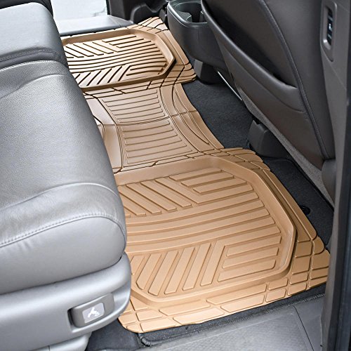 BDK Beige Heavy Duty Front & Rear Rubber Floor Mats Universal Liners for Car SUV Van & Truck, All Weather Protection with Anti-Slip Nibs, Fit Contours of Most Vehicles - color: 933-BG