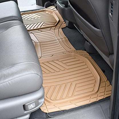 BDK Beige Heavy Duty Front & Rear Rubber Floor Mats Universal Liners for Car SUV Van & Truck, All Weather Protection with Anti-Slip Nibs, Fit Contours of Most Vehicles - color: 933-BG