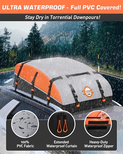 Sailnovo Rooftop Cargo Carrier Bag 21 Cubic, 1000D PVC Waterproof Vehicle Soft-Shell Carrier for Cars with/Without Roof Rack, Car Roof Storage Includes Anti-Slip Mat,10 Reinforced Straps, 6 Door Hooks