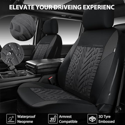 CAR PASS Neoprene Waterproof Seat Covers Full Sets, Wetsuit Car Seat Covers 5 Seats Universal Fit Vans, Truck, SUV, 3D Tyre Embossed Seat Covers Anti Slip with Armrests, Aibag Compatible(Black Gray) - color: Charcoal Neoprene Full sets, size: Full sets