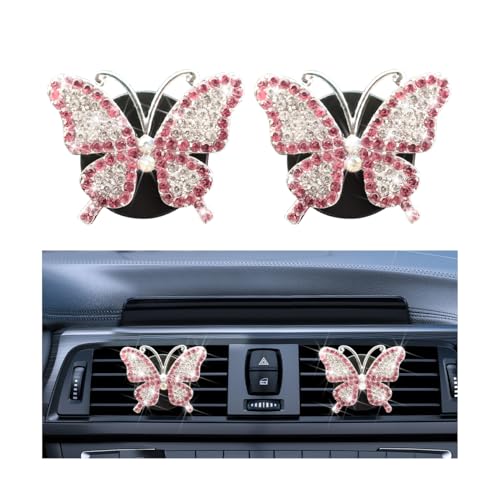 Bittwee 2PCS Bling Butterfly Car Freshener Air Vent Clips, Sparkling Crystal Rhinestone Auto Diffuser Clamps, Full Diamond Vehicle Interior Decoration Charm for Women Girls, Universal Fit（Pink） - color: Pink