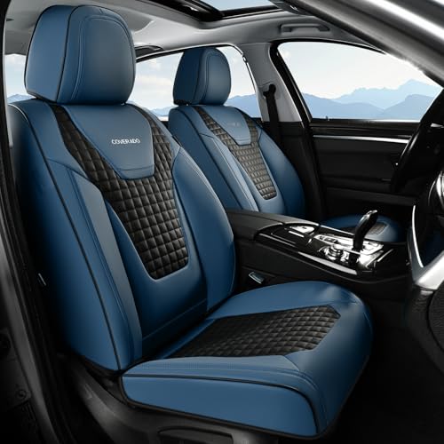 Coverado Car Seat Covers Front Seats, Nappa Leather Seat Covers Waterproof Car Seat Protectors Universal Fit for Most Cars SUV Trucks，Black&Blue - color: Blue Pro, size: Front