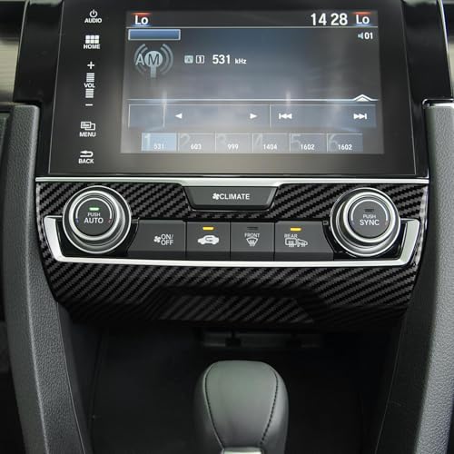 Air Condiitioning Center Console Panel Decals for 2016-2021 Honda Civic 10th Gen Accessories ABS Carbon Fiber Stickers, NOT for The CAR with Warmer Buttons - color: Air Condiitioning Panel