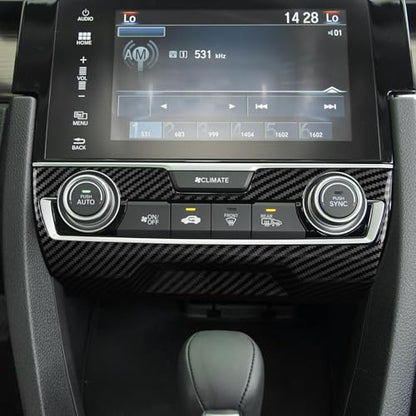Air Condiitioning Center Console Panel Decals for 2016-2021 Honda Civic 10th Gen Accessories ABS Carbon Fiber Stickers, NOT for The CAR with Warmer Buttons - color: Air Condiitioning Panel
