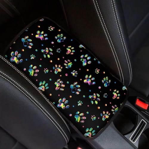 UNICEU Colorful Dog Paw Print Car Center Console Armrest Cover Automotive Armrest Pad Soft Comfy Seat Box Covers for Most Vehicle SUV Truck Cars Interior Set Decoration - color: Colorful Dog Paws