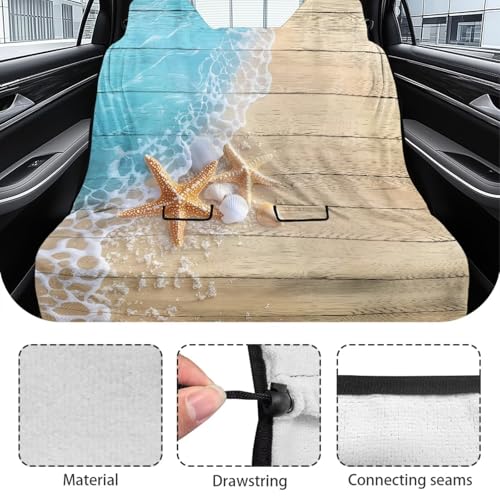 Beach Starfish Seashell Wood Print Back Seat Cover Waterpoof Rear Bench Towel Seat Cover for Gym Swimming Surfing Running, Non-Slip Rear Seat Protector Universal Fits Auto Truck Van SUV - color: Beach Starfish Seashell Wood