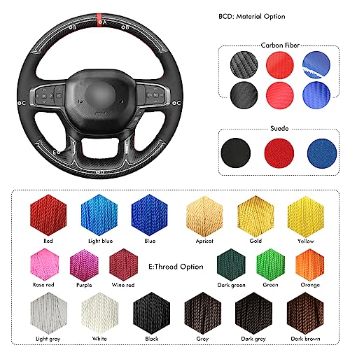 MEWANT Hand Stitch Black Suede Shiny PU Carbon Fiber Steering Wheel Cover for Dodge Ram 1500 Laramie Big Horn 2019-2021 - color: Black Suede&Shiny PU Carbon Fiber