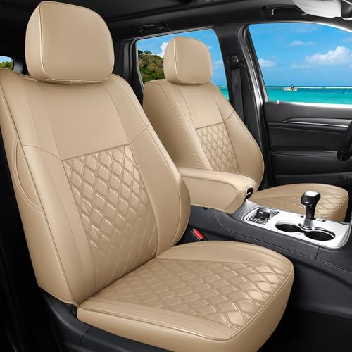 Huidasource Upgrade Grand Cherokee Seat Covers, Full Coverage Waterproof Leather Car Seat Covers, Custom Seat Cushion Protector Fit for Jeep Grand Cherokee 2011-2021 (Full Set/Beige) - color: Full Set/Beige, size: Upgrade Version