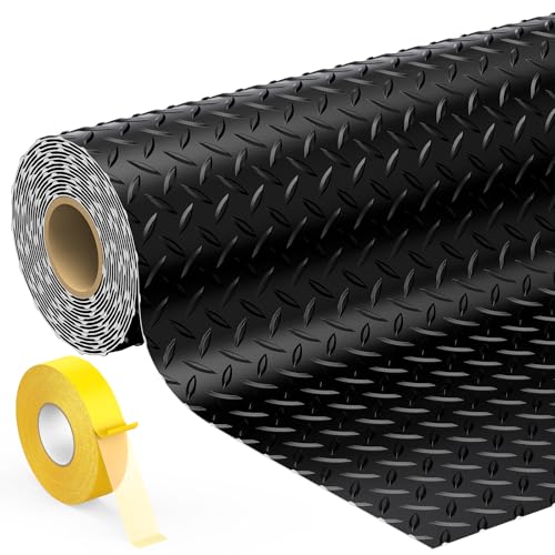 Geemax 7.8 x 22 FT Garage Floor Mat, 2.8mm Thickness Diamond Plate Vinyl Garage Flooring Roll for Under Car, Large Size 172 SQFT for Large SUVs, MPV, Pickup Truck, RV, Black - color: Black, size: 7.8 x 22 FT