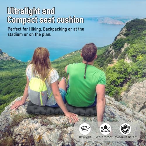Inflatable Seat Cushion, Lightweight Stadium Seat Pad, Travel Air seat Cushion Anti-Slip for Airplane, Long Flights, Hiking, Climbing, Home and Camping, Home and Camping (Black) - color: Black