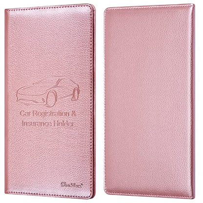 Car Insurance and Registration Holder, 9.5 x 5 Inch PU Leather Vehicle Glove Box Organizer Wallet Case for Insurance Card, Driver License, Paperwork - Rose Gold - color: RoseGold