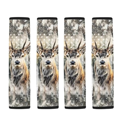 Dolyues Patriotic Seatbelt Covers for Women American Flag Deer Print Seatbelt Cover Universal Fit for SUV Truck Sedan Shoulder Strap Padding 2 Piece Full Set - color: American Flag and Deer Print