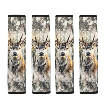 Dolyues Patriotic Seatbelt Covers for Women American Flag Deer Print Seatbelt Cover Universal Fit for SUV Truck Sedan Shoulder Strap Padding 2 Piece Full Set - color: American Flag and Deer Print