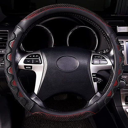 Flying Banner car Steering Wheel Cover Faux Leather Massage Universal fit 3D Honeycomb Hole Anti-Slip Sporty 15 Inches (Red with Black) - color: Red with Black