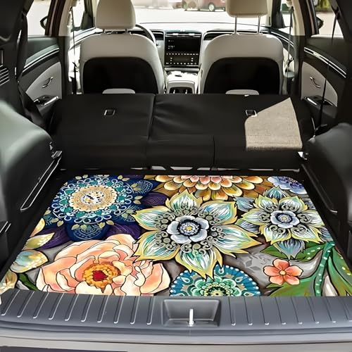 Universal Car Trunk Mat, All Weather Trunk Protection Cargo Liner, Stylish Vehicle Interior Accessories, Durable Cargo Mat Rear Trunk Line Suitable for Most Car (Colorful Flowers, 29" x 39")
