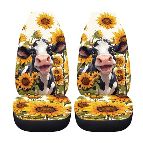 INSTANTARTS Cow Sunflower Universal Car Seat Cover Male Female Auto Accessories Elastic Bucket Car Cushion Protector for Trucks Vans SUV - color: Cow Sunflower1
