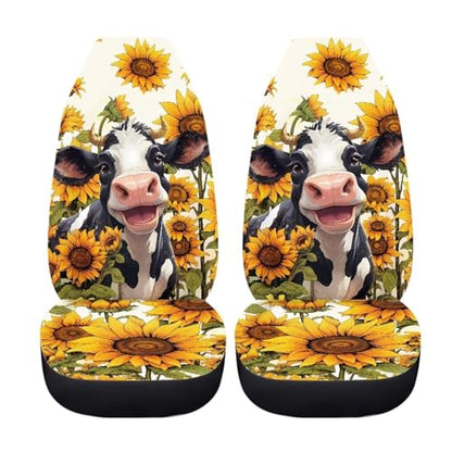 INSTANTARTS Cow Sunflower Universal Car Seat Cover Male Female Auto Accessories Elastic Bucket Car Cushion Protector for Trucks Vans SUV - color: Cow Sunflower1