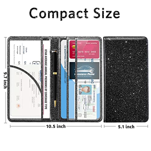 CoBak Car Registration and Insurance Holder - Vehicle Glove Box Car Organizer,Auto Truck Comparment Accessories Case with Magnetic Closure for Driver License,Cards - color: L-Glitter Black