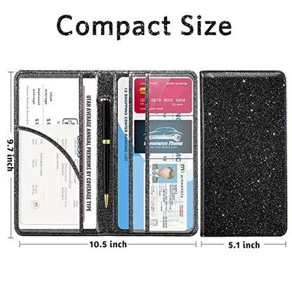 CoBak Car Registration and Insurance Holder - Vehicle Glove Box Car Organizer,Auto Truck Comparment Accessories Case with Magnetic Closure for Driver License,Cards - color: L-Glitter Black