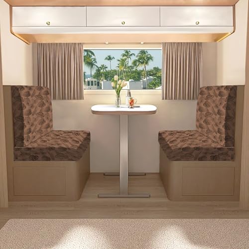molasofa RV Dinette Cushion Covers, RV Booth Seat Cover Stretchable Camper Cushion Couch Covers Washable Slipcovers for Camper Car Bench (1 Backrest Cover & 1 Bench Cover, Brown Leaves) - color: Brown Leaves, size: 1 Bench Cover & 1 Backrest Cover