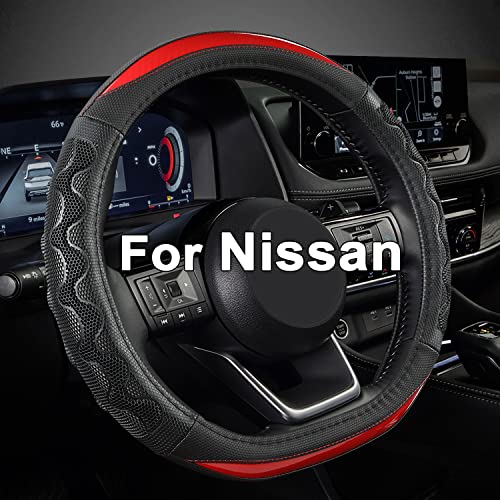 GIANT PANDA Steering Wheel Cover for Nissan Altima Rogue - Car Steering Wheel Cover for Nissan D Shape(Red-D-Shaped) - color: Red