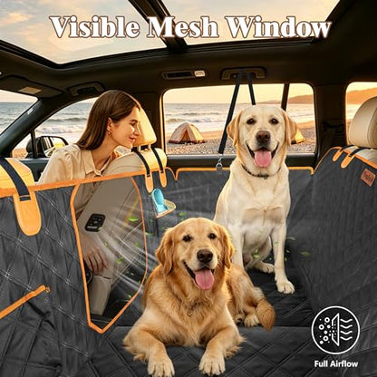 Dog Car Seat Cover for Back Seat – Hard Bottom Back Seat Extender for Dogs with Joint-Friendly Sponge Pad, Waterproof & 600LBS Support, Dog Hammock with Mesh Window in Sedan, SUV, Truck