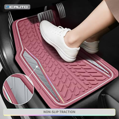 PIC AUTO All Pink Car Floor Mats, Aluminum-Molded with Full-Circle Iridescent Inlay Strip Car Mats, Universal-Fit Rubber Mats for Cars, Trucks & SUVs, All-Weather, Non-Slip, Easy-to-Clean Interior Mat - color: All Pink