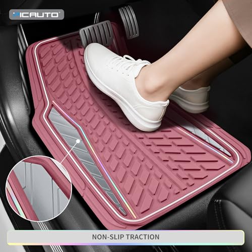 PIC AUTO All Pink Car Floor Mats, Aluminum-Molded with Full-Circle Iridescent Inlay Strip Car Mats, Universal-Fit Rubber Mats for Cars, Trucks & SUVs, All-Weather, Non-Slip, Easy-to-Clean Interior Mat - color: All Pink