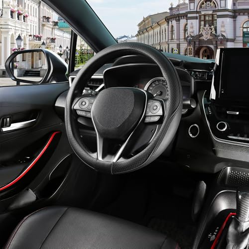 SEG Direct Steering Wheel Cover 14-14.25 inch (35.5-36 cm) Small Size, Microfiber Leather, Non-Slip Comfortable Grip, Fits Cars Prius Civic Model 3 Model Y Camaro, Black - color: Black, size: Small size [14''-14 1/4'']