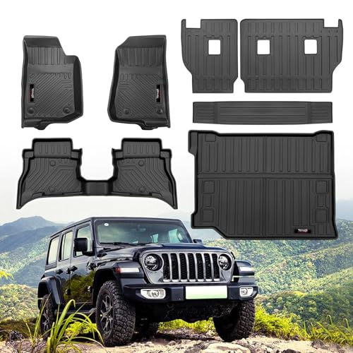 Custom Floor Mats & Cargo Trunk Liner for 2021-2025 2026 Jeep Wrangler JL 4XE Hybrid Accessories All Weather TPE Rubber Protection Mat (for 2021-2026 Jeep Wrangler 4XE Full Set) - color: for 2021-2026 Jeep Wrangler 4XE Full Set