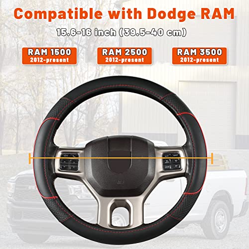 GIANT PANDA Car Steering Wheel Cover for Dodge Ram 1500 2500 3500 15.5-16 inches- Black+Red Trim - color: C-Black+Red Trim