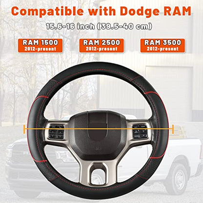GIANT PANDA Car Steering Wheel Cover for Dodge Ram 1500 2500 3500 15.5-16 inches- Black+Red Trim - color: C-Black+Red Trim