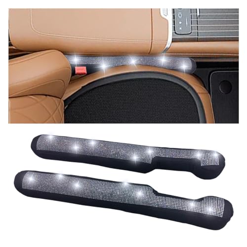 2PCS Car Seat Gap Filler, Handmade Crystal Diamond Rhinestone Seat Gap Blocker to Fill The Gaps Between Seat and Console Blocker, Bling Car Accessories for Car SUV Truck (White)