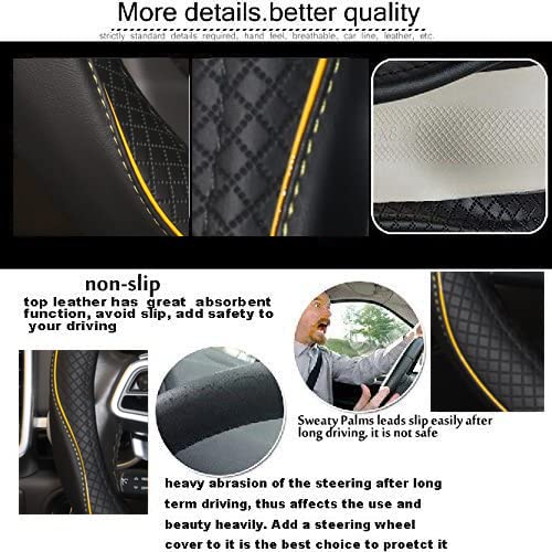 Gomass Car Steering Wheel Cover, Anti-Slip, Safety, Soft, Breathable, Heavy Duty, Thick, Full Surround, Sports Style (Black with Yellow Line) - color: Black with Yellow Line