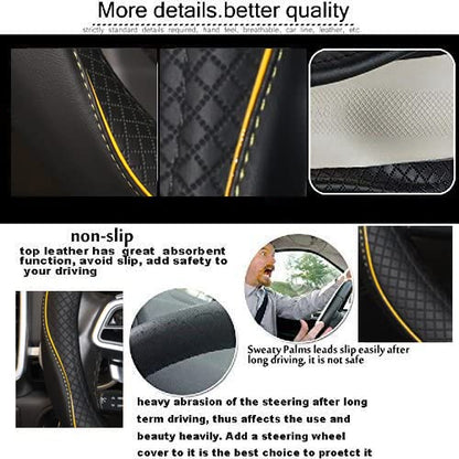Gomass Car Steering Wheel Cover, Anti-Slip, Safety, Soft, Breathable, Heavy Duty, Thick, Full Surround, Sports Style (Black with Yellow Line) - color: Black with Yellow Line
