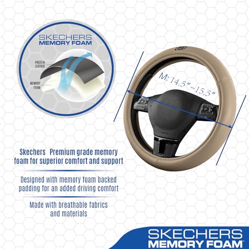 Skechers Memory Foam Steering Wheel Cover,Grade Protein Leather Steering Wheel Cover,Universal Fit 14" 1/2-15" Car Steering Wheel for Men Women Fit Suvs,Vans,Sedans,Car,Trucks,Beige - color: Beige