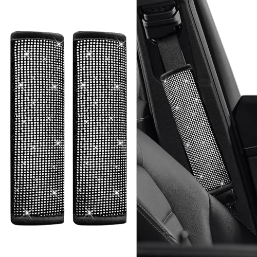 2PCS Bling Seat Belt Covers, Seat Belt Cover Pad, Car Seatbelt Shoulder Pads with Rhinestone, Auto Accessories Comfortable Automotive Neck Shoulder Mat Cushion for Car Truck SUV (White) - color: White