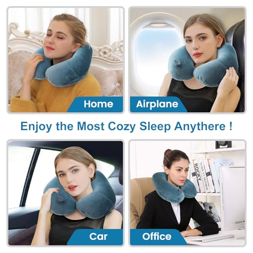 Keemall Inflatable Travel Neck Pillow for Airplane Train Car Washable Pillowcase U Shaped Office Napping Pillow - color: Deep Grey, size: Medium