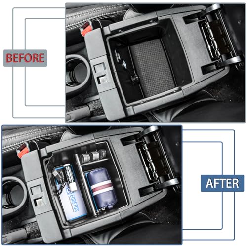 Center Console Organizer Tray Compatible with Jeep Wrangler JK/JKU 2011-2018 Rubicon Sport Sahara Accessories Armrest Storage Glove Box, (Blue Trim)