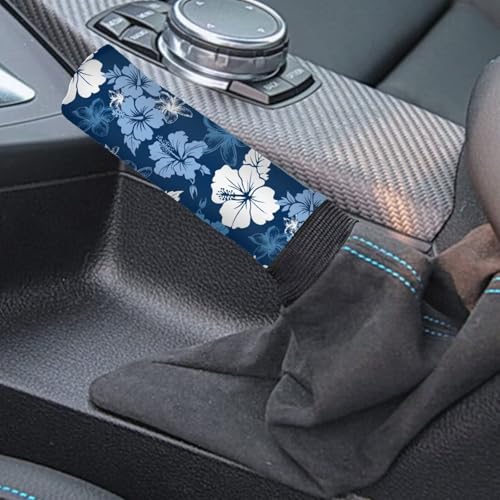 KEIAHUAN Blue Hibiscus Flowers Car Gear Shift Knob Cover&Handbrake Cover for Women Anti-Slip Breathable Comfortable Handbrake Gear Shift Protector 2 PCS - color: Blue Hibiscus Flowers
