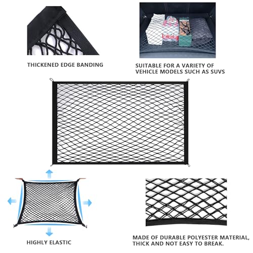 Cargo Net for SUV with Hooks, Adjustable Highly Elastic Storage Organizer Net for Car, Pickup Trucks,Mesh Organizer 2.6'x2' Stretches to 5'x4',Road Trip Essentials Black - size: 31.5x23.6in
