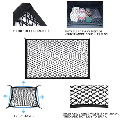 Cargo Net for SUV with Hooks, Adjustable Highly Elastic Storage Organizer Net for Car, Pickup Trucks,Mesh Organizer 2.6'x2' Stretches to 5'x4',Road Trip Essentials Black - size: 31.5x23.6in