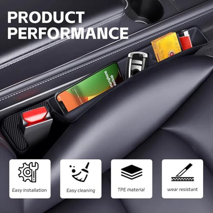 2PCS Car Seat Gap Filler Organizer, Multifunctional Seat Gap Storage Box for Phone Key, Stop Things from Dropping Between Seat and Console, Universal Interior Car Accessories (Black)